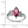 Sterling Silver Rhodium-plated Red Glass Marquise Stone & CZ Ring