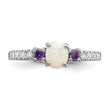 Sterling Silver Rhodium-plated Lab Created Opal/CZ Ring - Birthstone Company