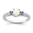 Sterling Silver Rhodium-plated Lab Created Opal/CZ Ring - Birthstone Company