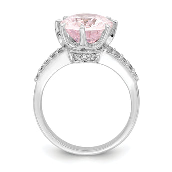 Sterling Silver Rhodium-plated 12x10 Oval Pink & White CZ Ring
