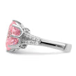 Sterling Silver Rhodium-plated 12x10 Oval Pink & White CZ Ring
