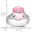 Sterling Silver Rhodium-plated 12x10 Oval Pink & White CZ Ring