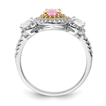 Sterling Silver Rhodium-plated Pink, White, & Yellow CZ Oval Cut Ring