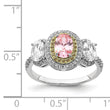 Sterling Silver Rhodium-plated Pink, White, & Yellow CZ Oval Cut Ring