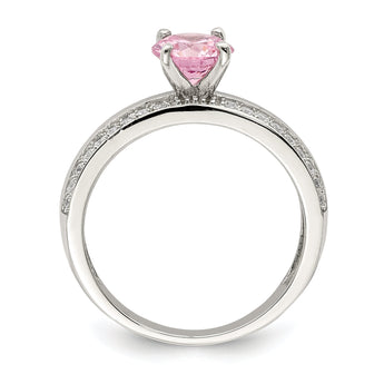 Sterling Silver Rhodium-plated Pink and Clear CZ Ring
