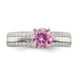 Sterling Silver Rhodium-plated Pink and Clear CZ Ring