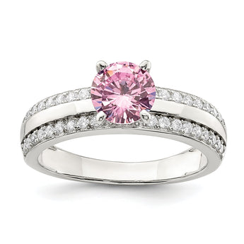 Sterling Silver Rhodium-plated Pink and Clear CZ Ring