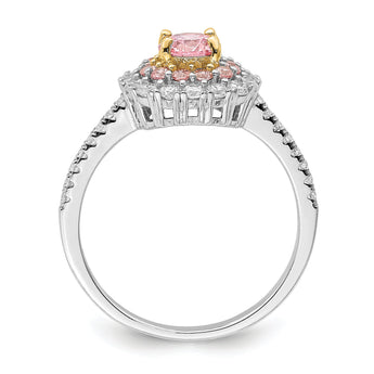 Sterling Silver Rhodium-plated/Gold-tone Pink & White CZ R/C Ring
