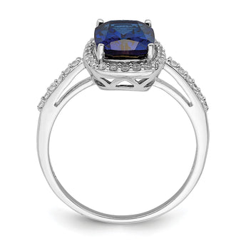 Sterling Silver Rhodium-plated Created Blue Sapphire and CZ Ring - Birthstone Company