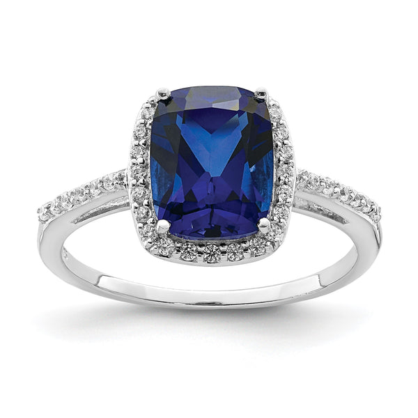 Sterling Silver Rhodium-plated Created Blue Sapphire and CZ Ring - Birthstone Company
