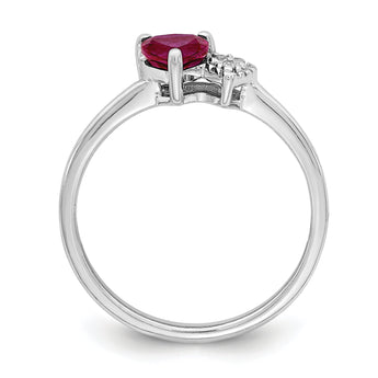 Sterling Silver Rhodium-plated Created Ruby and Diamond Ring