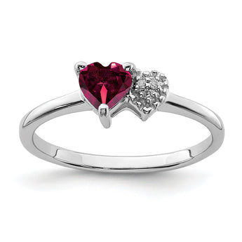 Sterling Silver Rhodium-plated Created Ruby and Diamond Ring