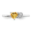 Sterling Silver Rhodium-plated Polished Citrine and Diamond Ring