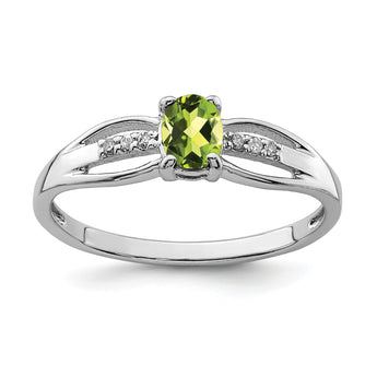 Sterling Silver Rhod-plated Diamond Peridot Ring