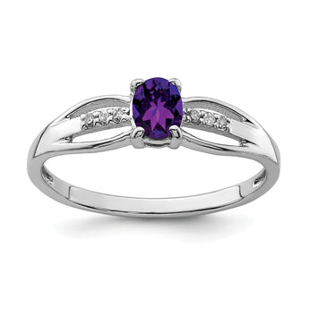 Sterling Silver Rhod-plated Diamond Amethyst Ring - Birthstone Company