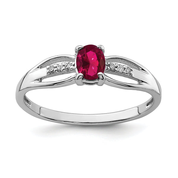Sterling Silver Rhod-plated Diamond Created Ruby Ring