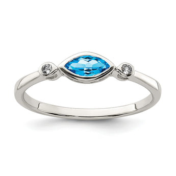 Sterling Silver Rhodium-plated Polished Blue Topaz/White Topaz Ring - Birthstone Company