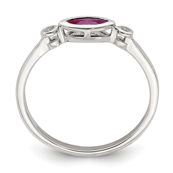 Sterling Silver Rhod-pltd Polished Created Ruby and White Topaz Ring - Birthstone Company