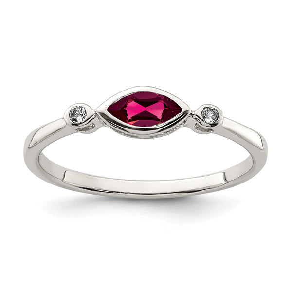 Sterling Silver Rhod-pltd Polished Created Ruby and White Topaz Ring - Birthstone Company