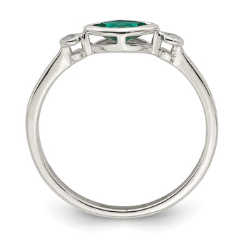 Sterling Silver Rhod-platd Polished Created Emerald/White Topaz Ring - Birthstone Company