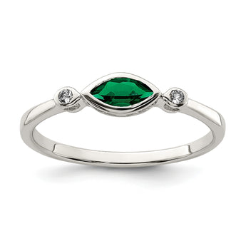 Sterling Silver Rhod-platd Polished Created Emerald/White Topaz Ring - Birthstone Company