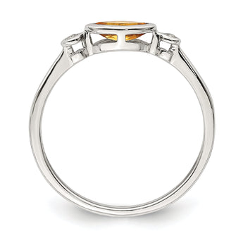 Sterling Silver Rhodium-plated Polished Citrine and White Topaz Ring