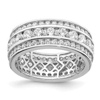 Sterling Silver Rhodium-plated CZ 3-row Eternity Ring - Birthstone Company