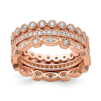Sterling Silver Rose-tone CZ Set of 3 Eternity Rings - Birthstone Company