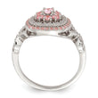Sterling Silver Rose-plated Pink and White CZ Cushion Ring