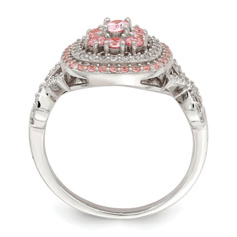 Sterling Silver Rose-plated Pink and White CZ Cushion Ring