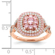 Sterling Silver Rose-plated Pink and White CZ Cushion Ring