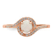 Sterling Silver Rose-tone Created Opal and CZ Halo Ring