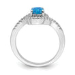 Sterling Silver Rhodium-plated Created Blue Opal /CZ Halo Ring