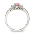 Sterling Silver Rose-tone Created Pink Opal and CZ Ring