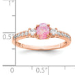 Sterling Silver Rose-tone Created Pink Opal and CZ Ring