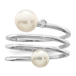 Sterling Silver Rhodium-plated 5-7mm White Button Freshwater Cultured Pearl and CZ Adjustable Ring - Birthstone Company