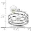Sterling Silver Rhod-plat 5-7mm White Button FWC Pearl CZ Adj. Ring