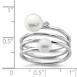 Sterling Silver Rhodium-plated 5-7mm White Button Freshwater Cultured Pearl and CZ Adjustable Ring - Birthstone Company