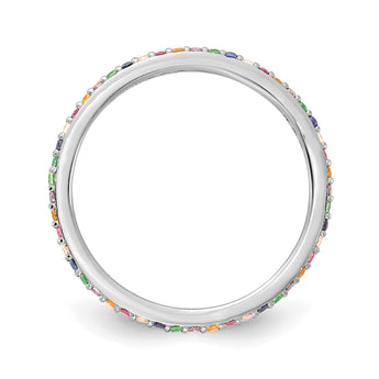 Prizma Sterling Silver Rhodium-plated Colorful CZ Thin Band Ring - Birthstone Company