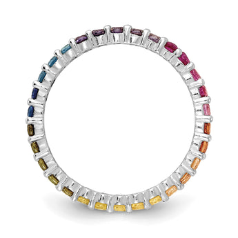 Prizma Sterling Silver Rhodium-plated Colorful CZ Eternity Band Ring - Birthstone Company