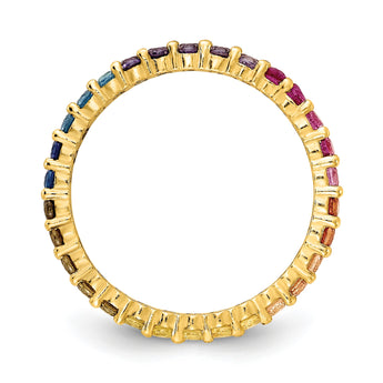 Prizma Sterling Silver Gold-tone 14K Flash Gold-plated Colorful CZ Eternity Band Ring - Birthstone Company