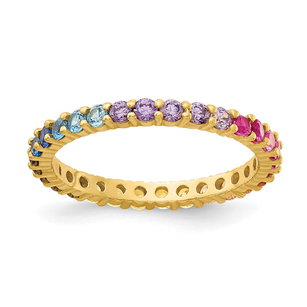 Prizma Sterling Silver Gold-tone 14K Flash Gold-plated Colorful CZ Eternity Band Ring - Birthstone Company