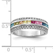 Prizma Sterling Silver Rhodium-plated Channel-Set Colorful and White CZ Ring