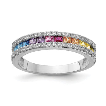 Prizma Sterling Silver Rhodium-plated Princess White and Colorful Channel-Set CZ Ring - Birthstone Company