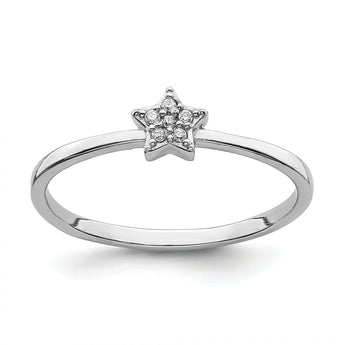 Sterling Silver Rhodium Plated CZ Star Ring