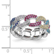 Prizma Sterling Silver Rhodium-plated Colorful CZ Cuban Link Ring