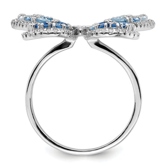 Sterling Silver Rhodium-plated Polished Blue & White CZ Butterfly Ring