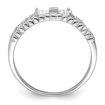 Sterling Silver Rhodium-plated Polished Double CZ Bow Ring