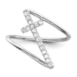 Sterling Silver Rhodium-plated Polished CZ Cross Ring