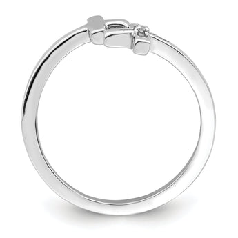 Sterling Silver Rhodium-plated CZ Double Cross Adjustable Ring